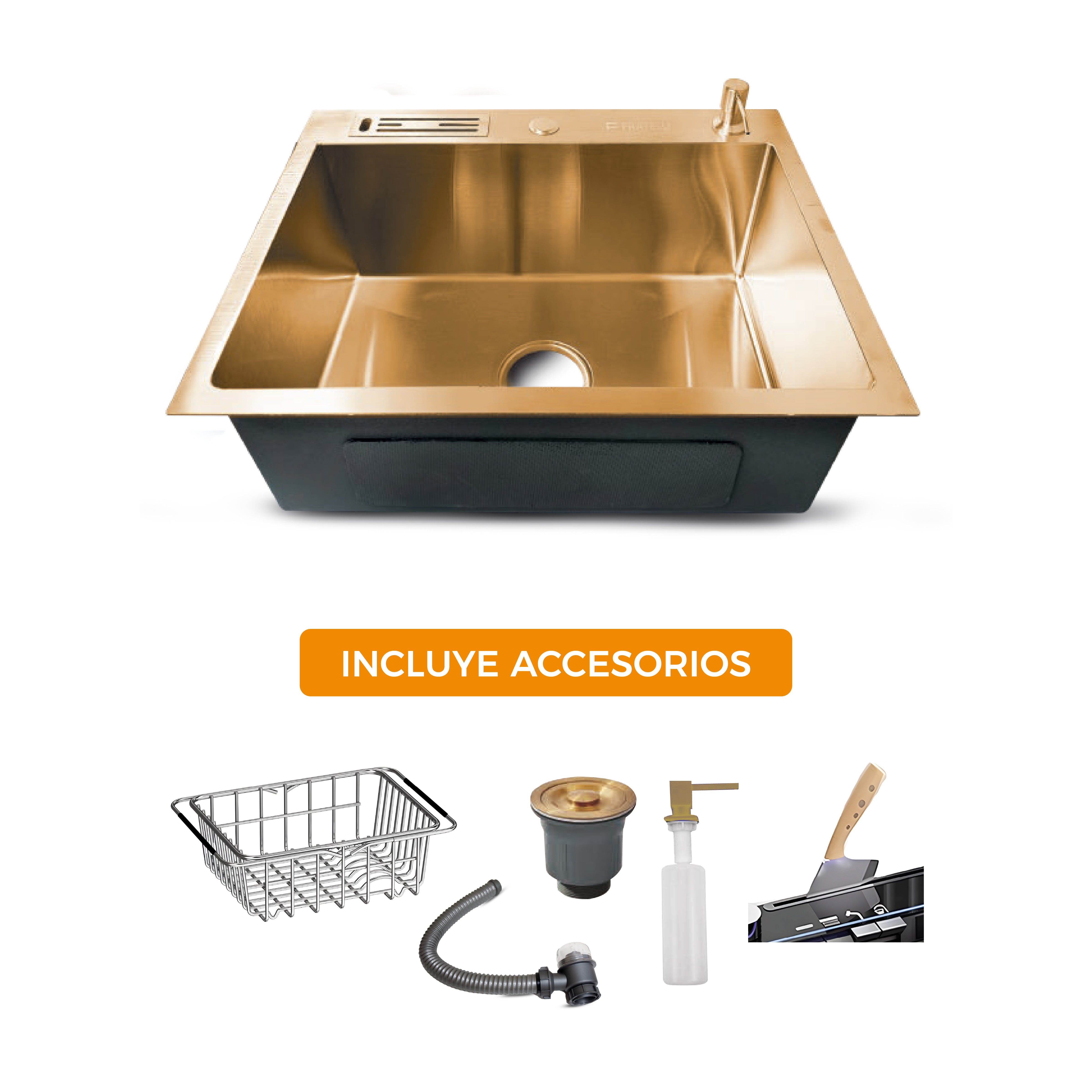 Prm-6045G Lavadero Prime De Acero Inox. Gold C/Acces. 60X45X23Cm - Fratelli